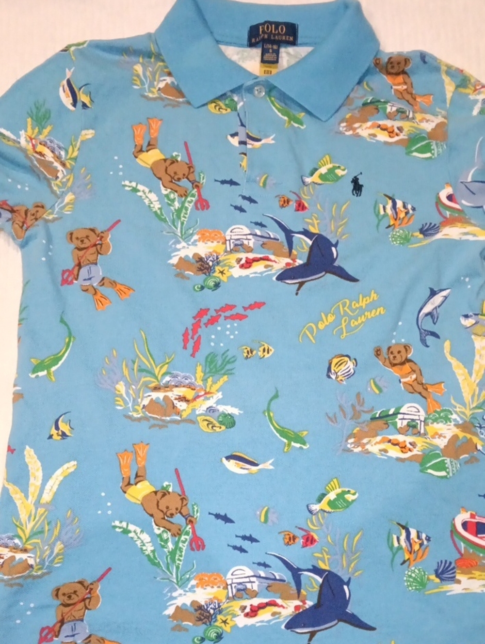 Polo by Ralph Lauren Light Blue Fish Print Polo Shirt